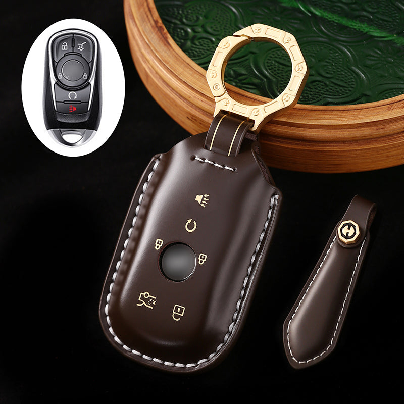 Genuine Cowhide Leather Key Fob Cover for Buick, Car Key Shell Case, Keychain Protector, Fits 3-7 Button Buick Key Fobs