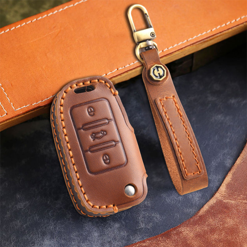 Genuine Leather Key Fob Cover for All 3-Button Volkswagen Key Fobs