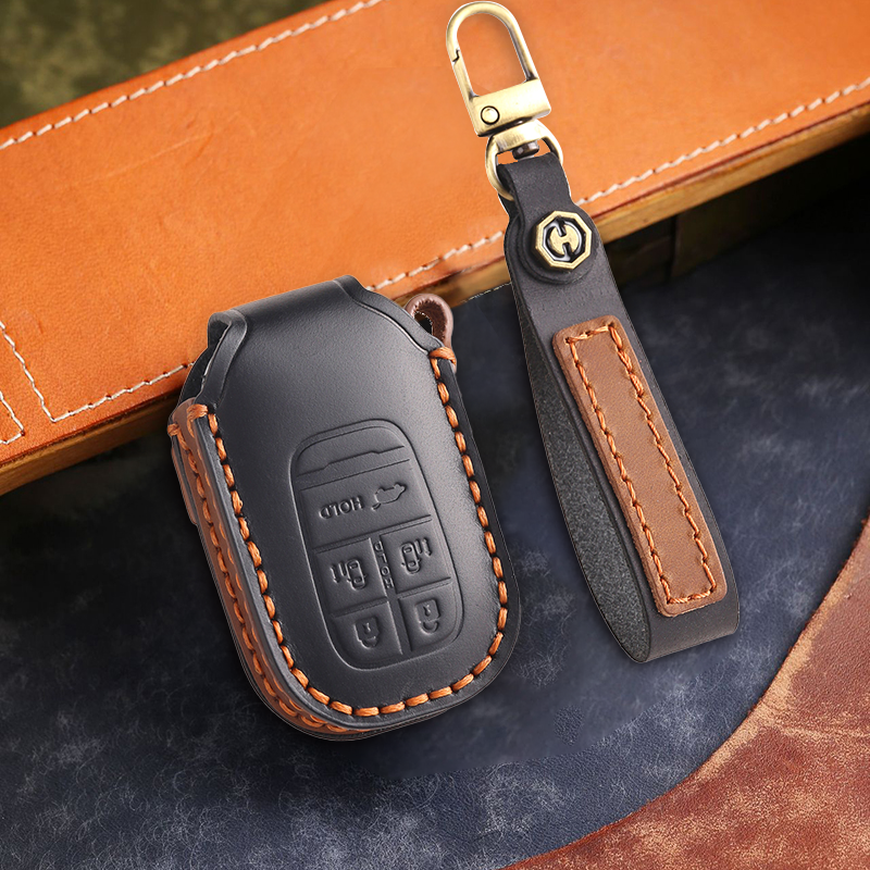 Genuine Leather Key Fob Cover for Honda Accord, Civic, CR-V, HR-V, and Pilot Models