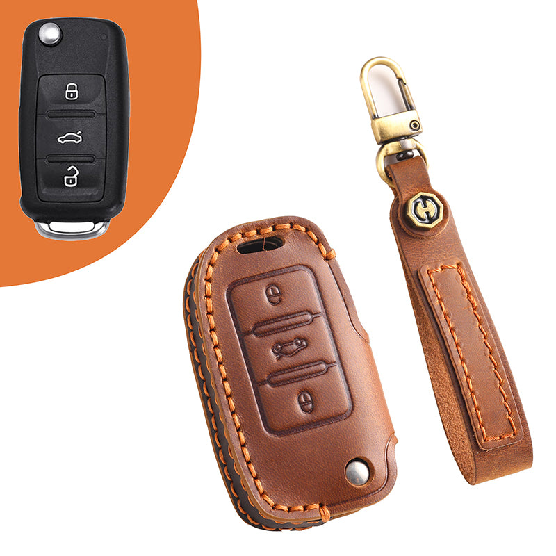 Genuine Leather Key Fob Cover for All 3-Button Volkswagen Key Fobs