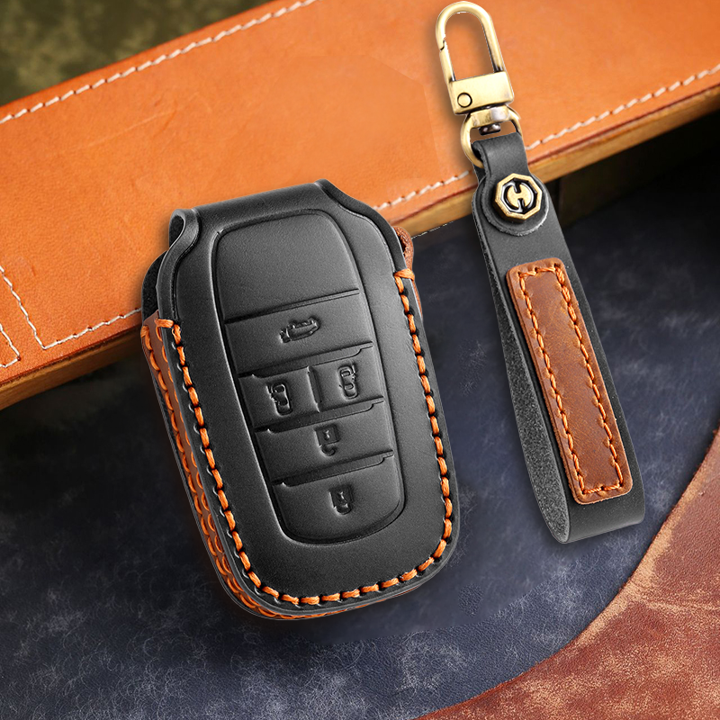 Genuine Leather Key Fob Cover for Toyota Camry, RAV4, and Highlander Models