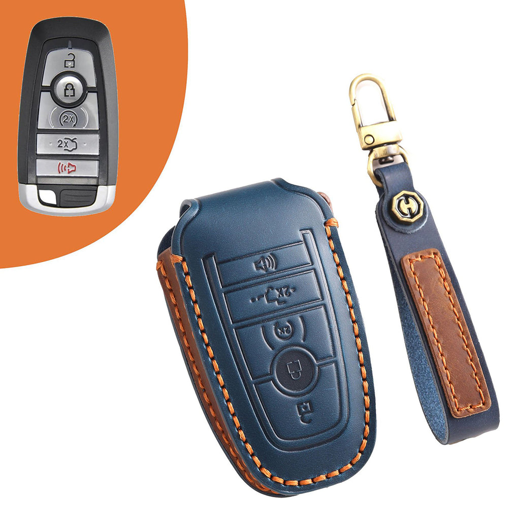 Premium Leather Keychain Protective Case for Ford Series [3-5 Buttons] - Keyless Remote Car Key Shell