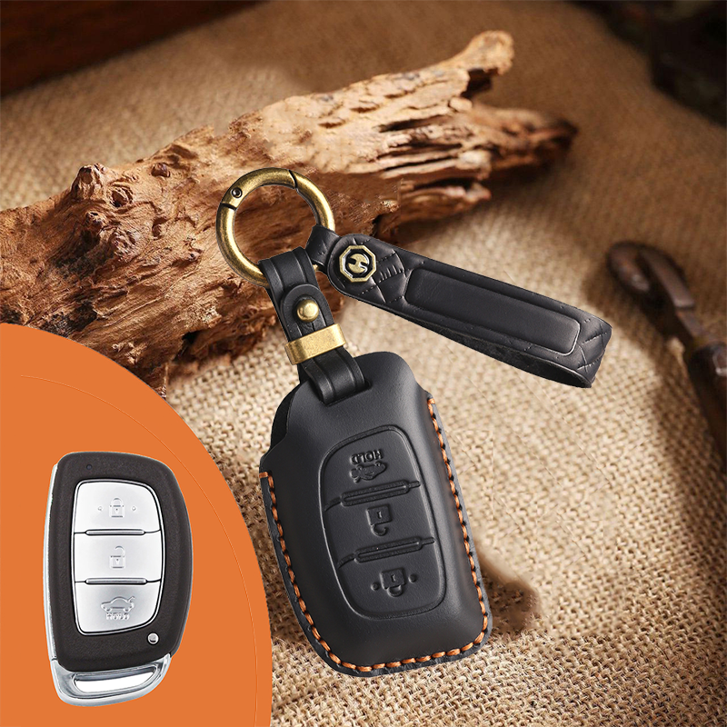 Genuine Leather Key Fob Cover for Hyundai 3-7 Button