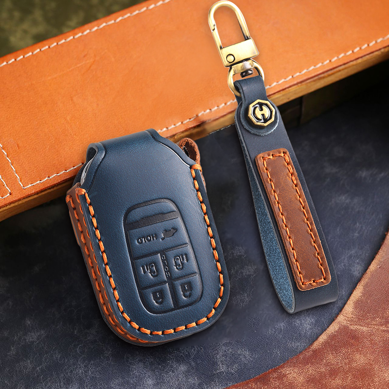 Genuine Leather Key Fob Cover for Honda Accord, Civic, CR-V, HR-V, and Pilot Models