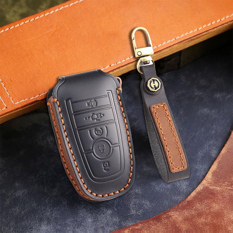 Genuine Leather Key Fob Cover for Ford Series (3-5 Buttons)