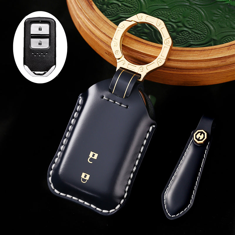 High-End Leather Car Key Cover Compatible with Honda Accord, Civic, CR-V, HR-V, Odyssey, etc. (2, 3, 4, 5, or 6-Button Smart Key Cover)