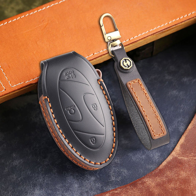 Genuine Leather Key Fob Cover for Hyundai (3-7 Buttons)