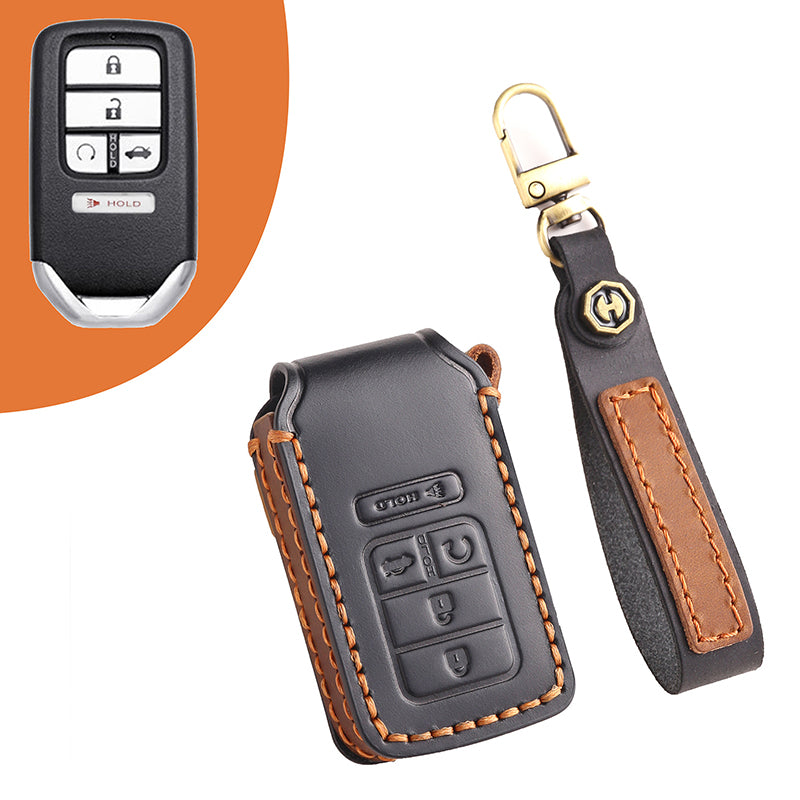 Genuine Leather Key Fob Cover for Honda Accord, Civic, CR-V, HR-V, and Pilot Models