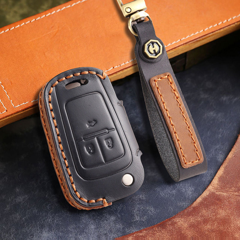 Genuine Leather Key Fob Cover for Chevrolet Colorado, Silverado & GMC Pickup (3-6 Buttons)