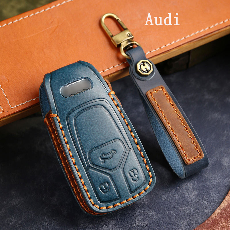 Genuine Leather Key Fob Cover for Audi A4L, Q5L, Q7, A4, A5, A6