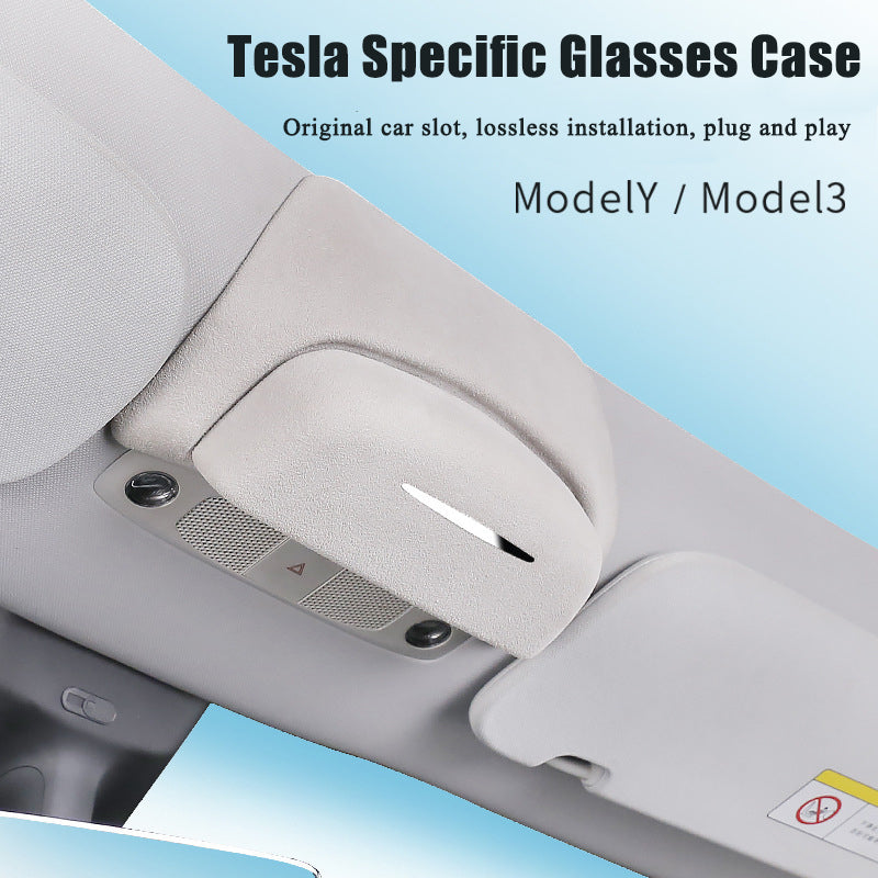 Sunglasses Holder for Tesla Model 3/Y, Eye Glasses Storage Case Car Glasses Protection Case Mount On Car Roof, Flocking Material, Non-Destructive Installation (Flocked,ABS, for Model 3 Highland)