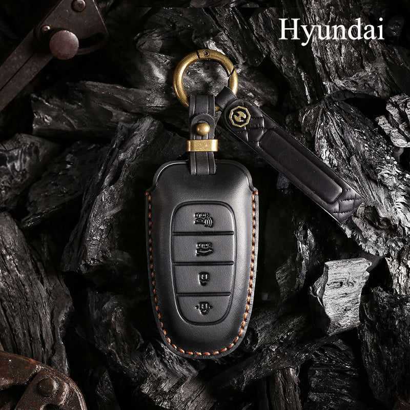 Genuine Leather Key Fob Cover for Hyundai 3-7 Button