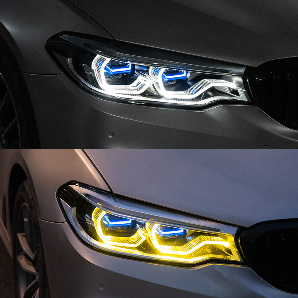 Yellow+White DRL LED Headlights for BMW 5 Series G30 (2018–2020) – Full Headlight Assembly