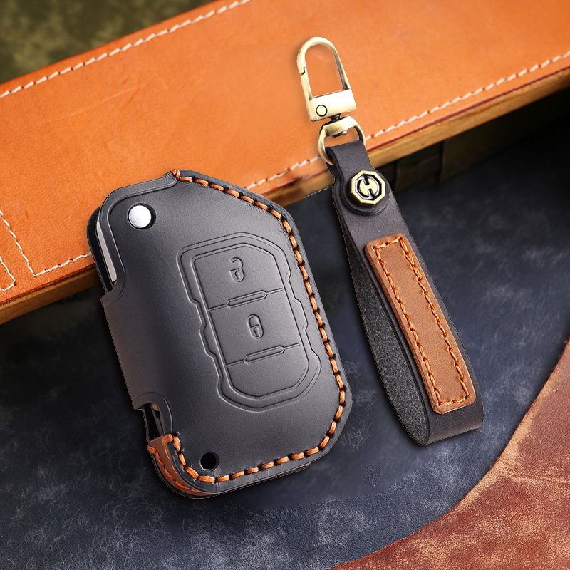 Genuine Leather Key Fob Cover for Jeep Wrangler JK and JL