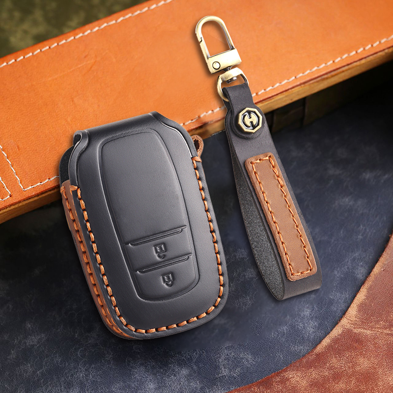 Genuine Leather Key Fob Cover for Toyota Camry, RAV4, and Highlander Models