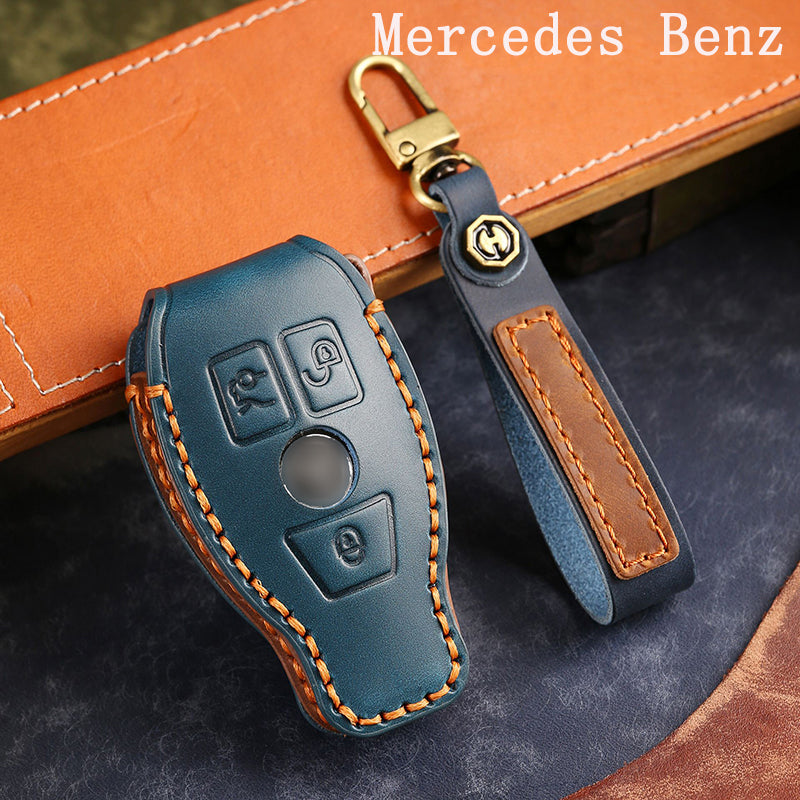 Genuine Leather Key Fob Cover for Mercedes-Benz C-Class, G-Class, E-Class, GLK, R350, GL, and GLC Models