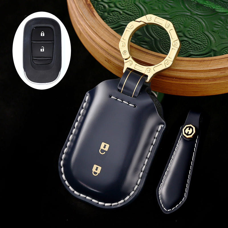 High-End Leather Car Key Cover Compatible with Honda Accord, Civic, CR-V, HR-V, Odyssey, etc. (2, 3, 4, 5, or 6-Button Smart Key Cover)