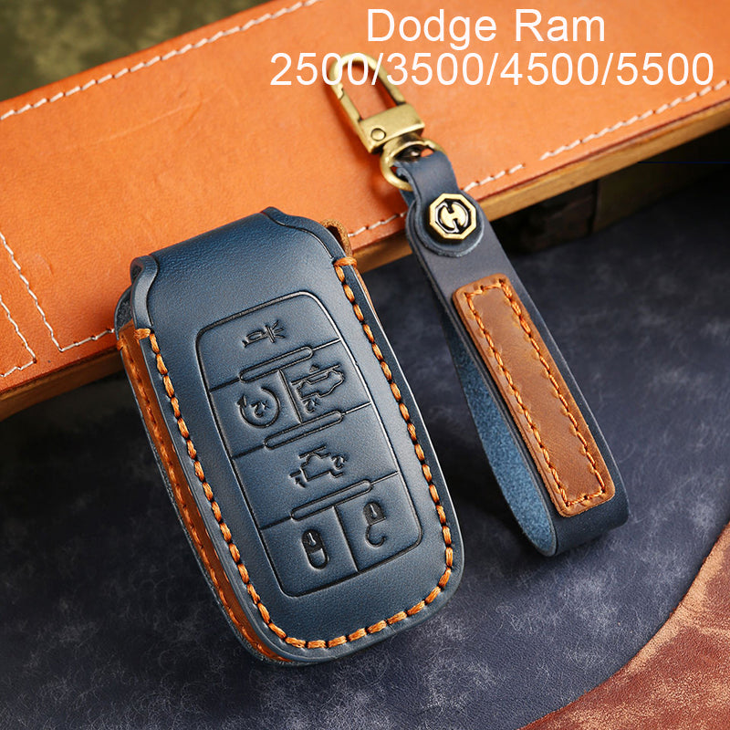 Premium Leather Key Fob Case Cover for Dodge Ram 2500/3500/4500/5500, Compatible with RAM Pickup Models