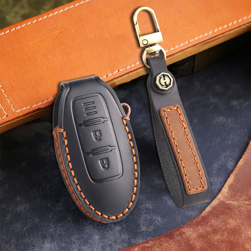 Genuine Leather Key Fob Cover for Nissan X-Trail, Qashqai, Tiida, Altima, and Sylphy (3-5 Button)