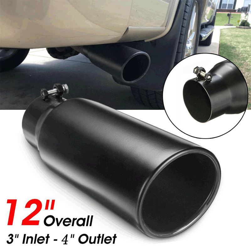 Universal Diesel Truck Angled Black 12 inch Bolt On Exhaust Tip 2.99-4.02 In 4.02-5.98 Out Stainless Steel