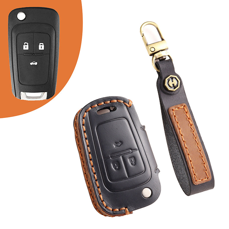 Genuine Leather Key Fob Cover for Chevrolet Colorado, Silverado & GMC Pickup (3-6 Buttons)