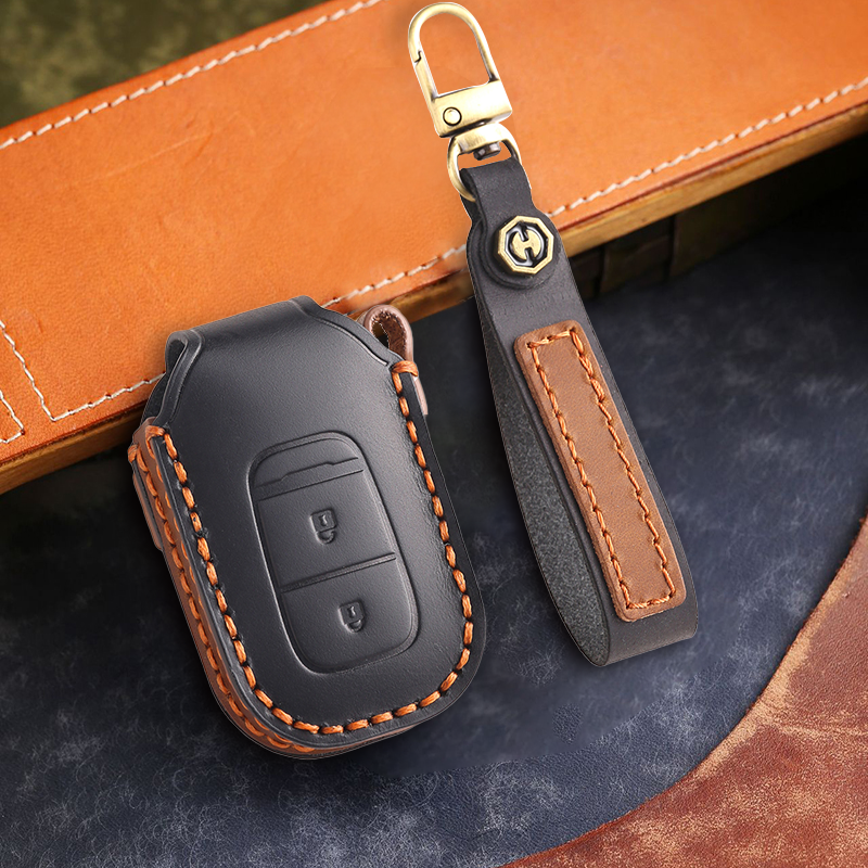 Genuine Leather Key Fob Cover for Honda Accord, Civic, CR-V, HR-V, and Pilot Models