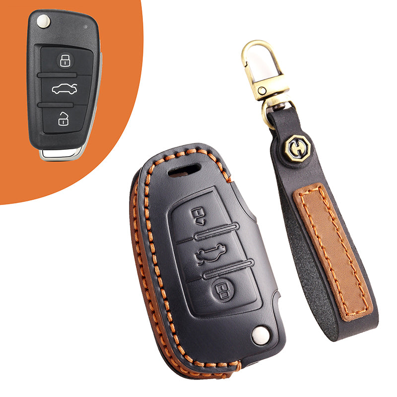 Genuine Leather Key Fob Cover for Audi A4L, Q5L, Q7, A4, A5, A6