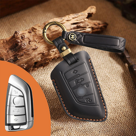Genuine Leather Key Fob Cover for Precise Fit Snug leather key fob cover for BMW keys. Full access to lock, unlock, and trunk. (Check images—button layout may vary by year/model.)