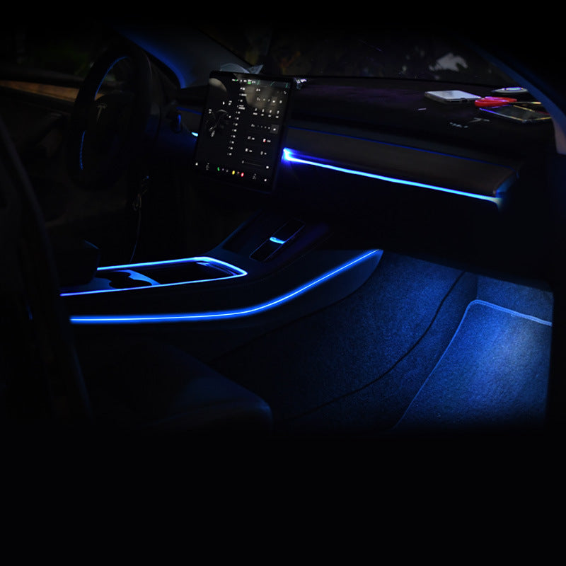 2019-2024 Tesla Model 3 Y Interior Car Neon Lights (Center Console+Dashboard+4 Foot Lights) Tesla Ambient Lighting, APP-Controlled RGB LED Strip Lights