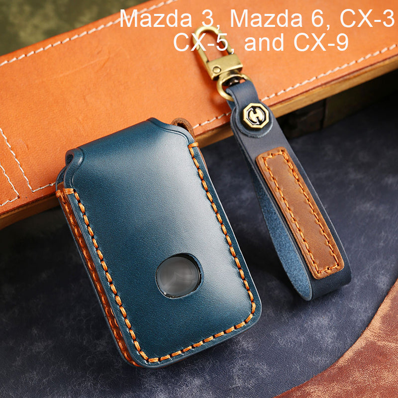 Leather Smart Car Key Cover Case for Mazda 3, Mazda 6, CX-3, CX-5, and CX-9