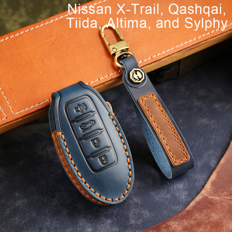 Leather Smart Car Key Cover Case for Nissan X-Trail, Qashqai, Tiida, Altima, and Sylphy