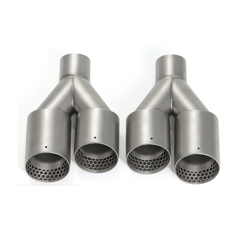 Universal Y-Shaped Dual Outlet Honeycomb Exhaust Tip/ Sandblasted Stainless Steel Muffler