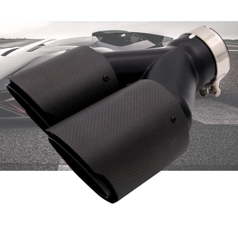 Car exhaust tip carbon fiber double row y-shaped exhaust tip black, inlet 63mm outlet 89mm