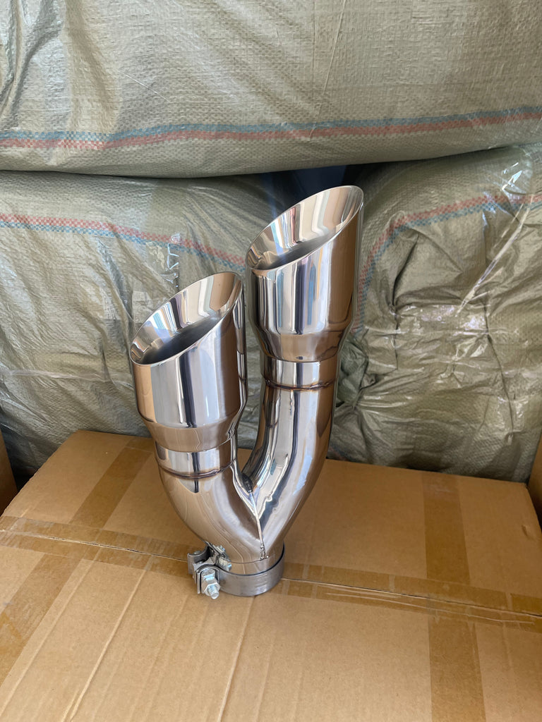 Dual Slant-Cut Stainless Steel Exhaust Tip – 3" Inlet, 8.27" Outlet, 16" Long Universal Bolt-On Exhaust Pipe