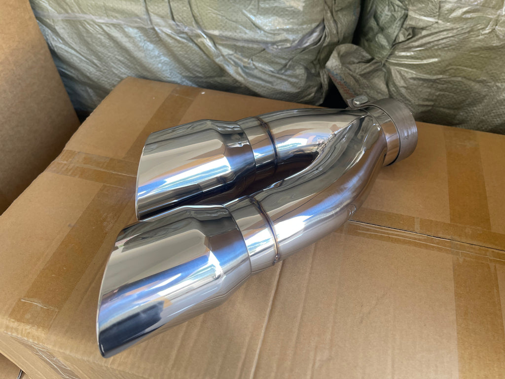 Dual Slant-Cut Stainless Steel Exhaust Tip – 3" Inlet, 8.27" Outlet, 16" Long Universal Bolt-On Exhaust Pipe