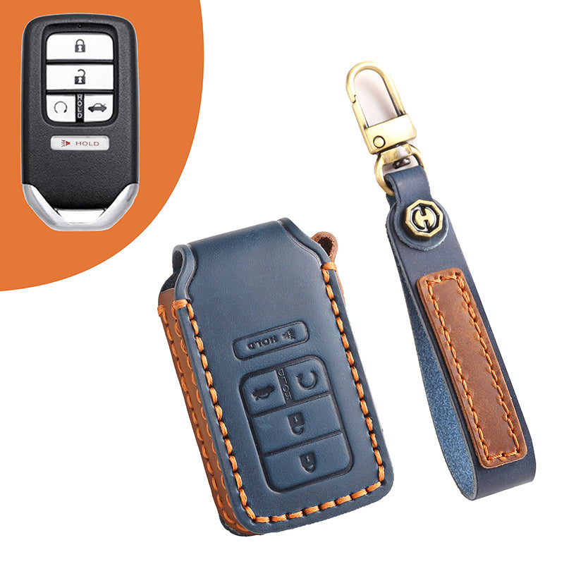 Genuine Leather Key Fob Cover for Honda Accord, Civic, CR-V, HR-V, and Pilot Models