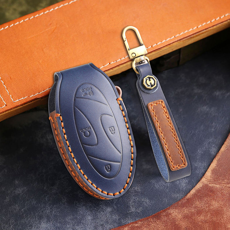 Genuine Leather Key Fob Cover for Hyundai (3-7 Buttons)