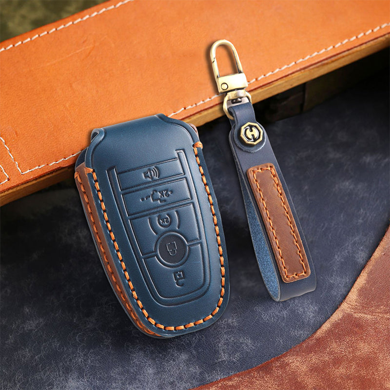 Genuine Leather Key Fob Cover for Ford Series (3-5 Buttons)