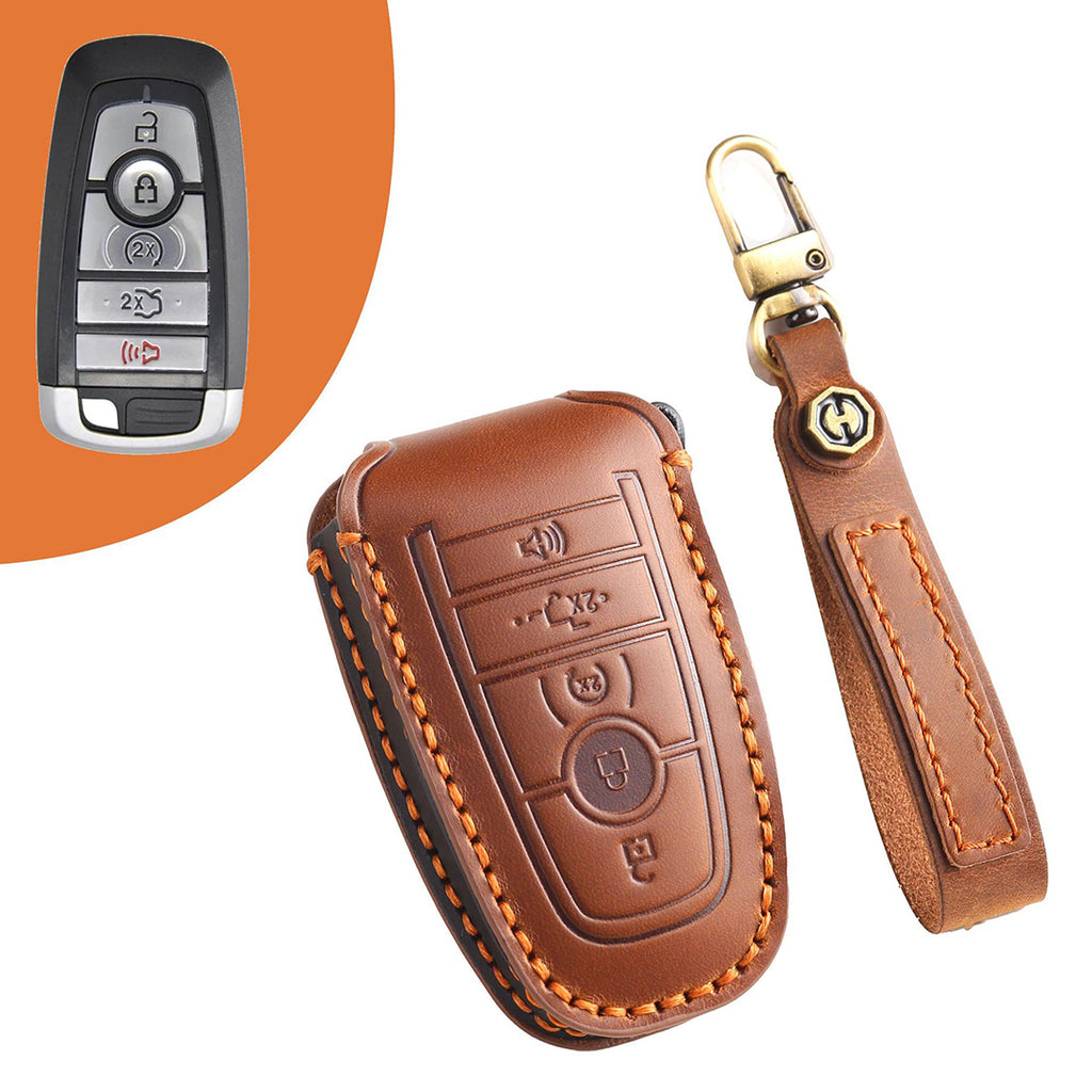 Premium Leather Keychain Protective Case for Ford Series [3-5 Buttons] - Keyless Remote Car Key Shell