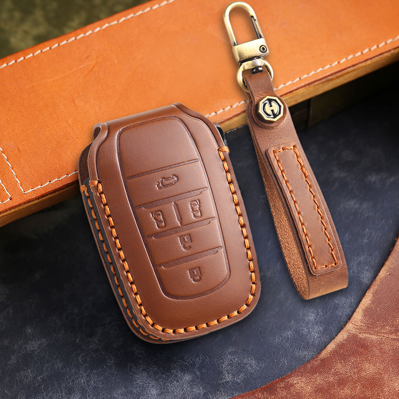 Genuine Leather Key Fob Cover for Toyota Camry, RAV4, and Highlander Models