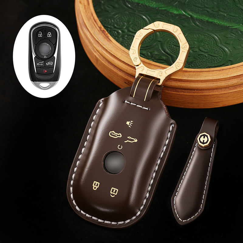 Genuine Cowhide Leather Key Fob Cover for Buick, Car Key Shell Case, Keychain Protector, Fits 3-7 Button Buick Key Fobs