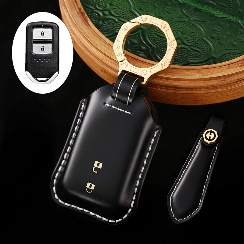 High-End Leather Car Key Cover Compatible with Honda Accord, Civic, CR-V, HR-V, Odyssey, etc. (2, 3, 4, 5, or 6-Button Smart Key Cover)