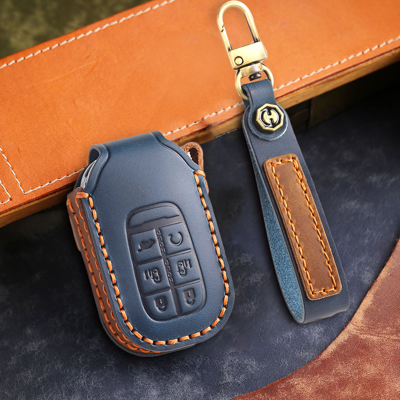 Genuine Leather Key Fob Cover for Honda Accord, Civic, CR-V, HR-V, and Pilot Models