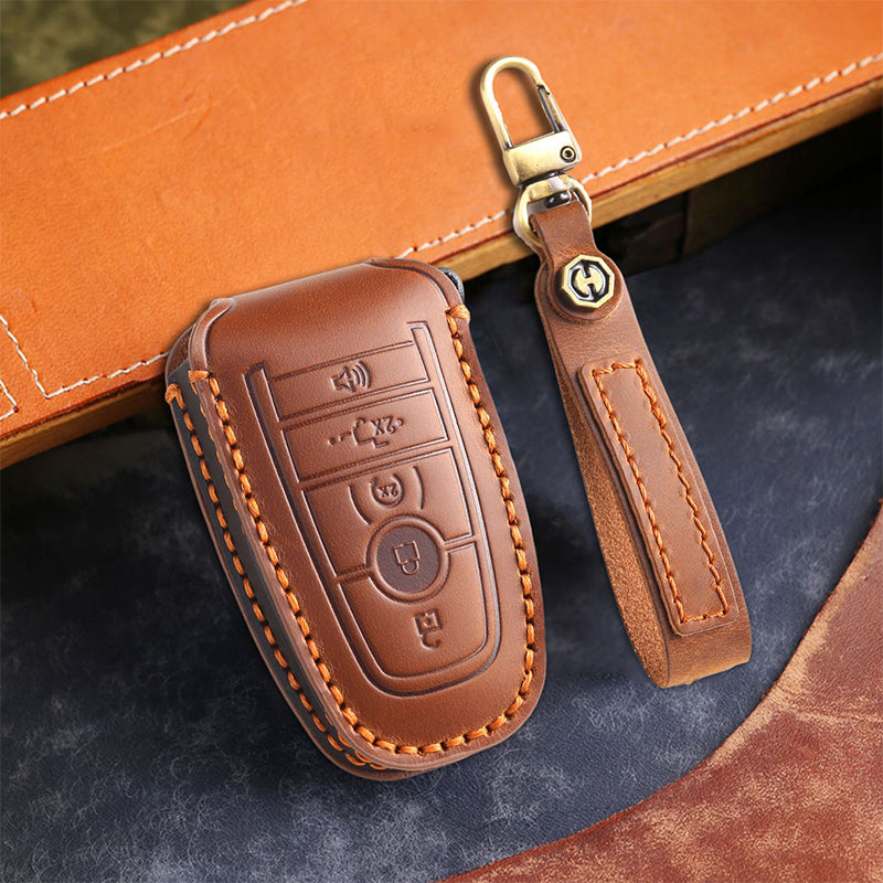 Genuine Leather Key Fob Cover for Ford Series (3-5 Buttons)