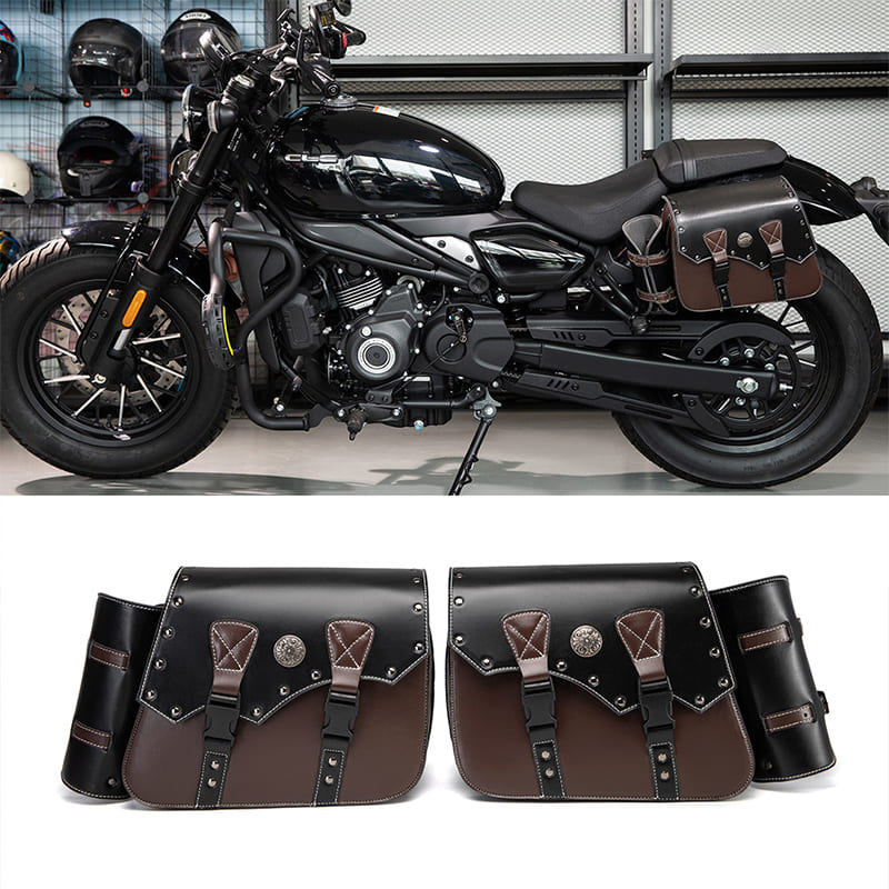 Motorcycle Saddlebags 26L Leather Side Bags with Cup Holder for Harley Softail Dyna Road King Cruiser