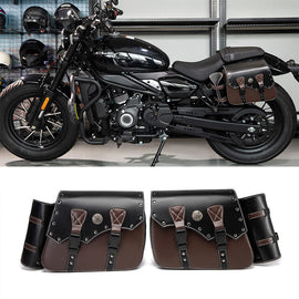 Motorcycle Saddlebags 26L Leather Side Bags with Cup Holder for Harley Softail Dyna Road King Cruiser