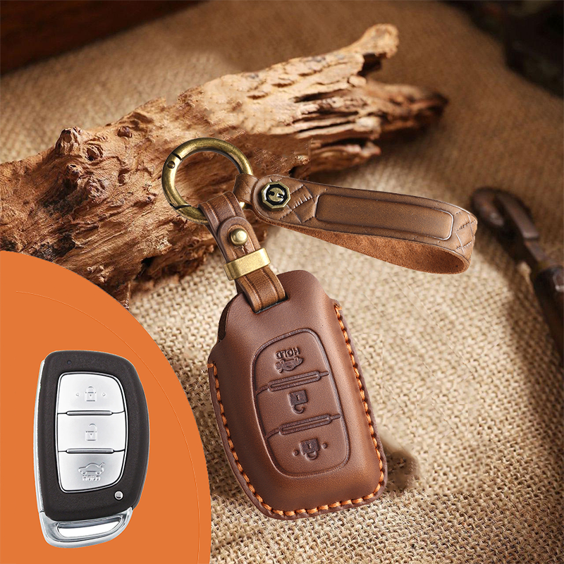 Genuine Leather Key Fob Cover for Hyundai 3-7 Button