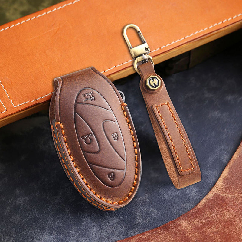 Genuine Leather Key Fob Cover for Hyundai (3-7 Buttons)