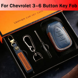 Handmade Leather Key Cover for Chevrolet Silverado Tahoe Camaro Equinox - 3/4/5/6 Button Case (Fits 2016-2024)