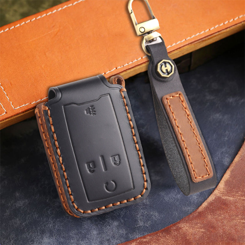 Genuine Leather Key Fob Cover for Chevrolet Colorado, Silverado & GMC Pickup (3-6 Buttons)